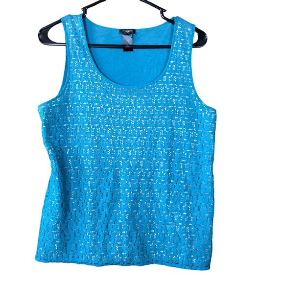 Ann Taylor LOFT Womens Top Blue Textured Lined Tank Top Stretch M - Picture 1 of 14